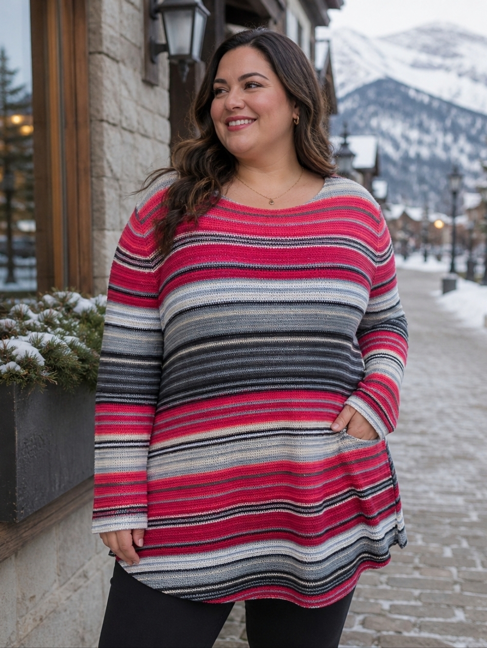 Ralph Lauren Red and Gray Striped Knit Sweater Size 3x